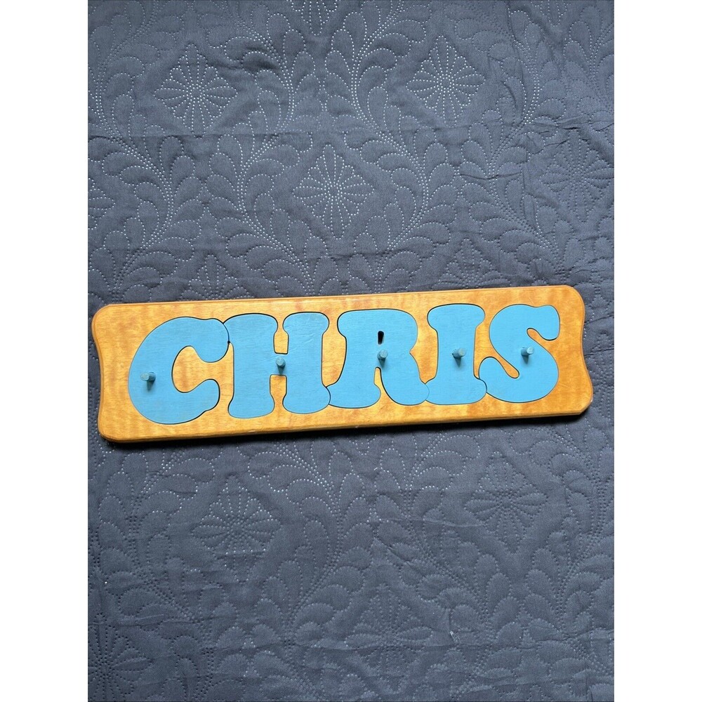 Vintage Personalized Wood Name “CHRIS” Puzzle for Toddler, Birthday Wooden Toys